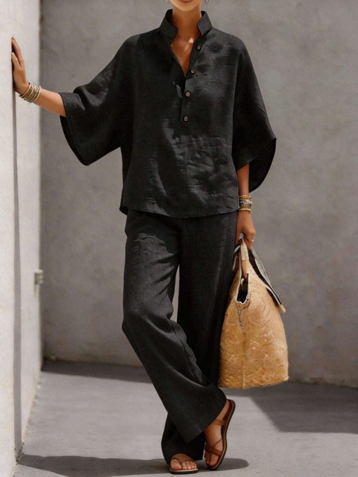 Pretty Women's Cotton Linen Shirt Two-piece Fashion Casual Suit