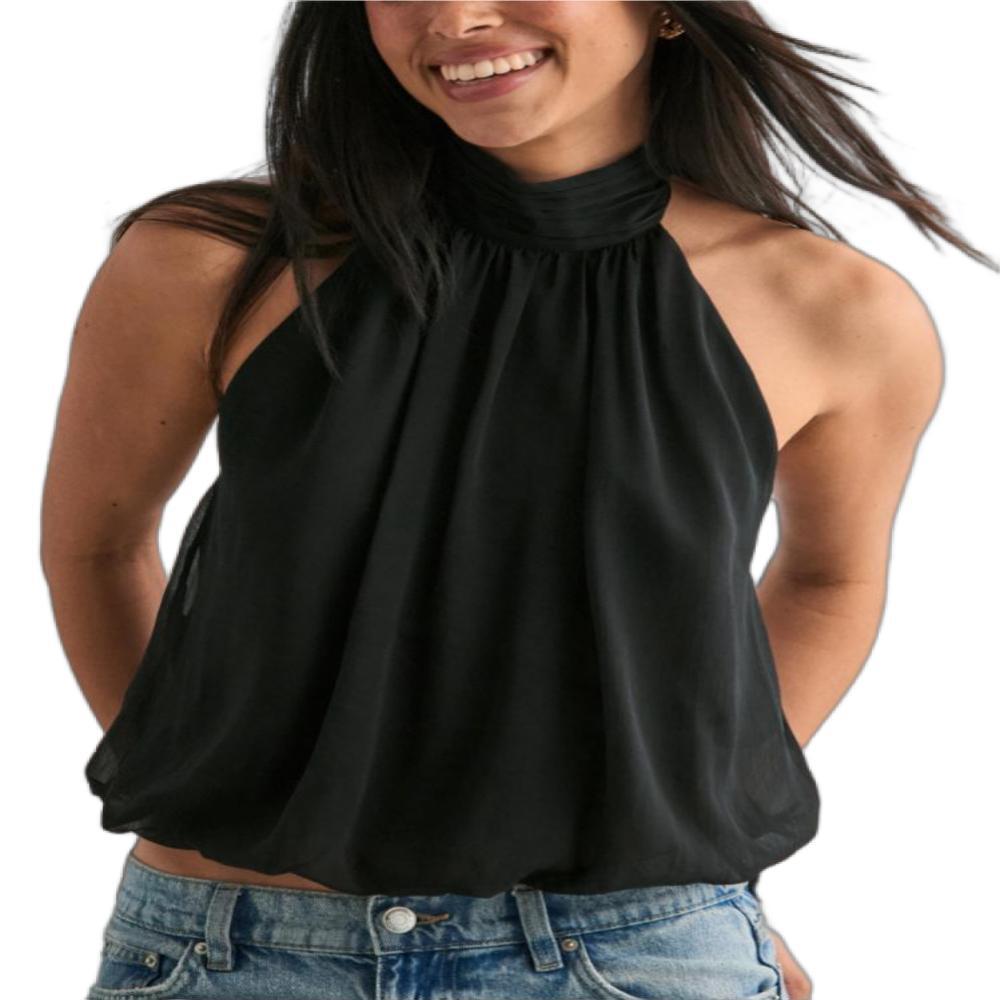 Solid Color Vacation Sexy Backless Halter Tops