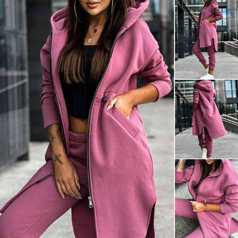 Versatile Women's Solid Color Hooded Set Fashion Casual Suit