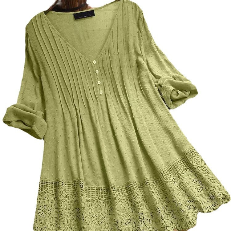 Women's Summer Jacquard Pleated Lace Hollow Out Clothing