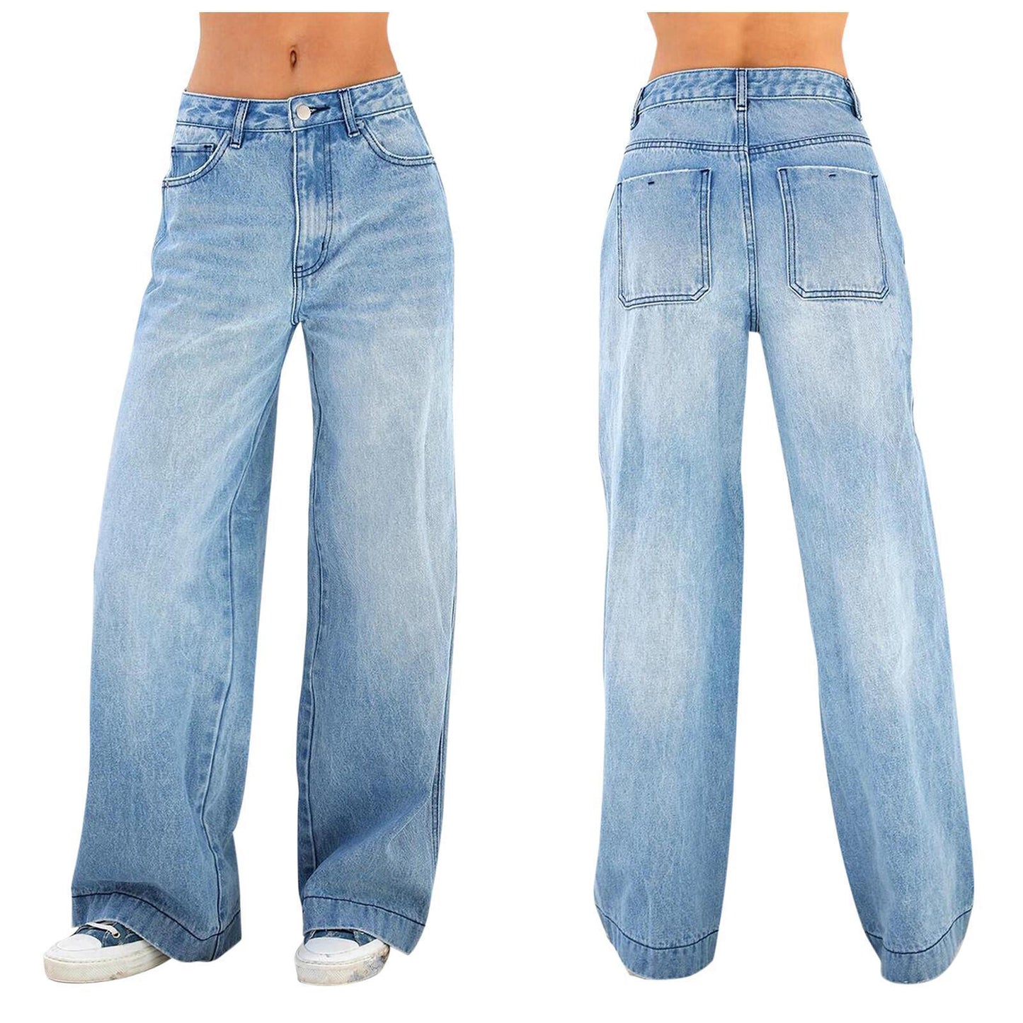 Women's High Waist Loose Wide Legs Mopping Women's Jeans