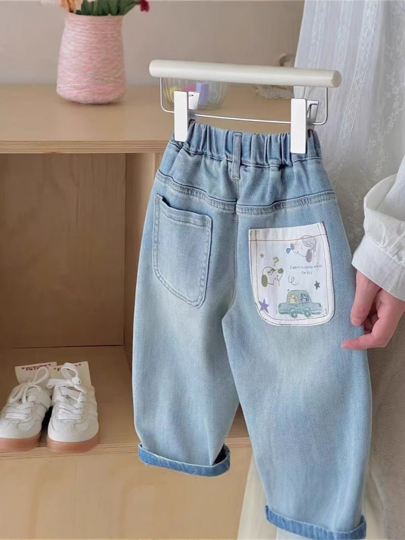 Children's Super Soft Jeans Cartoon Floral Print Children's Pants