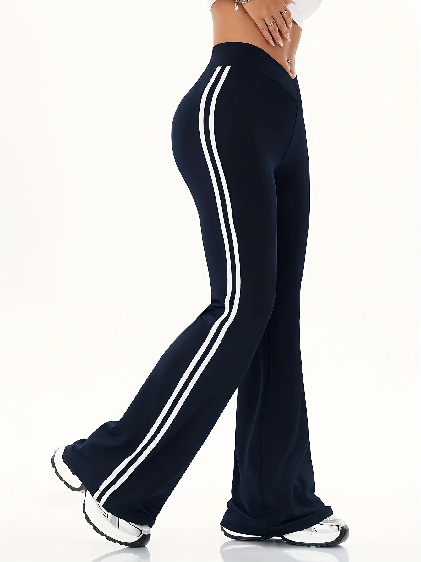 Side Double White Stripe High Waist Slimming American Casual Pants