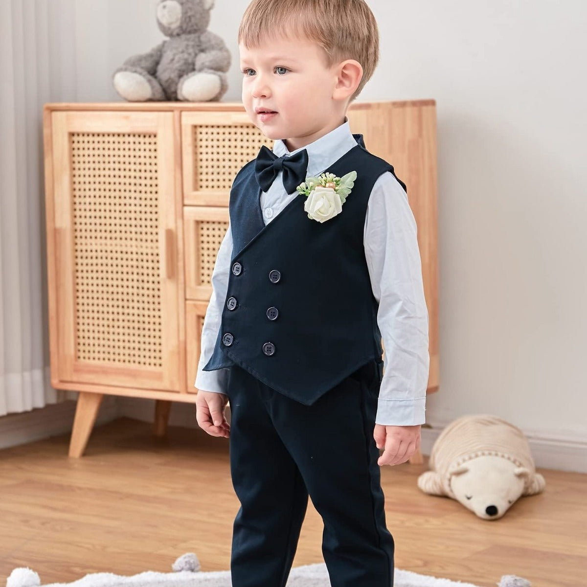 Shirt Vest Corsage Match Sets Boys Children's Suit