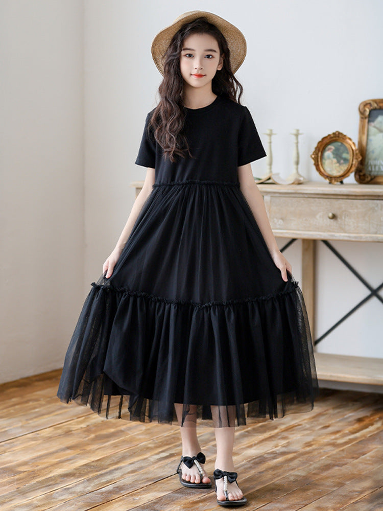 Small Teen Mesh Stitching Summer Casual Children's Dress
