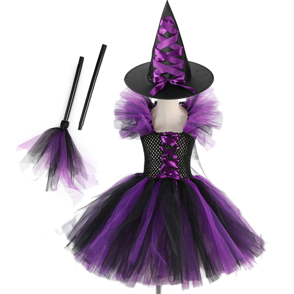 Costume Pettiskirt Performance Skirt Suit Witch Hat Broom Children's Dress