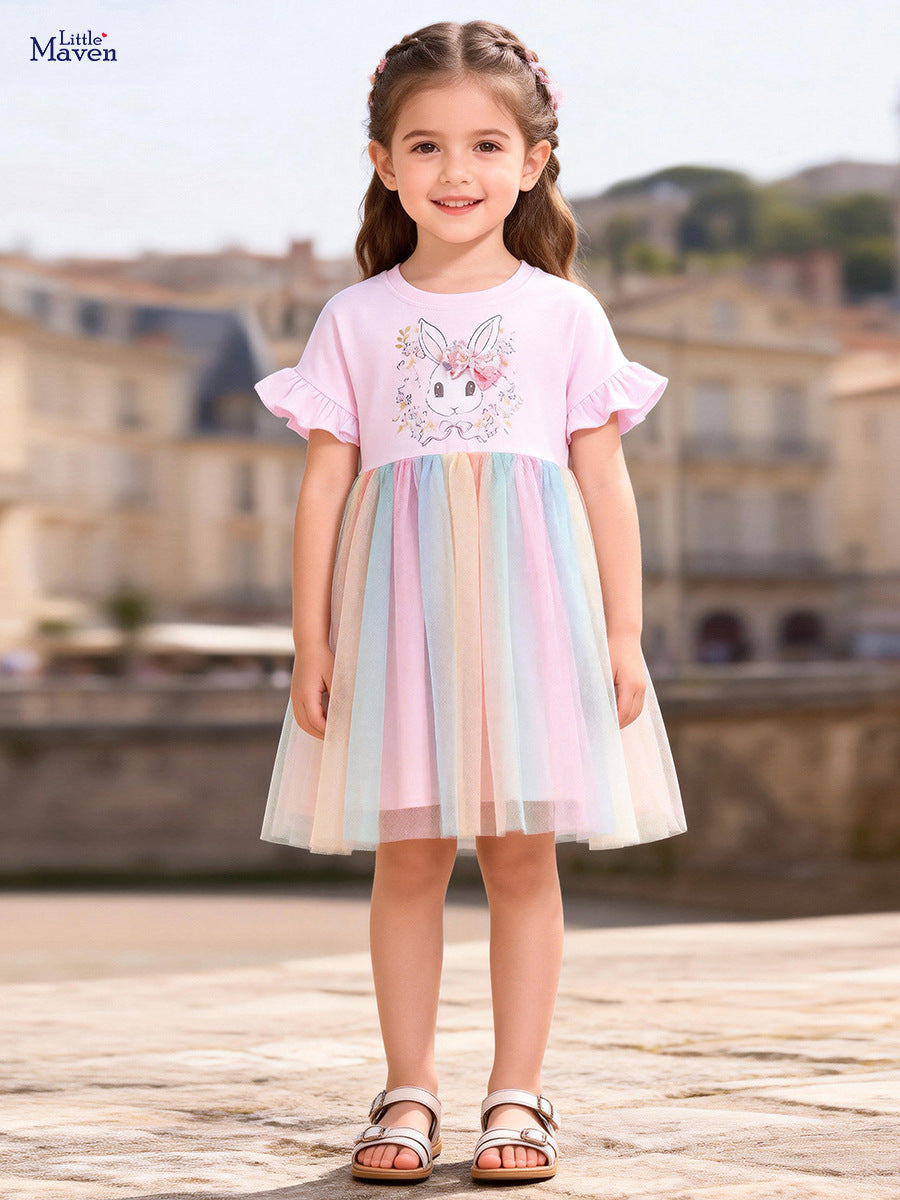 Children's Mesh Princess Cute Cartoon Short Sleeve Children's Dress