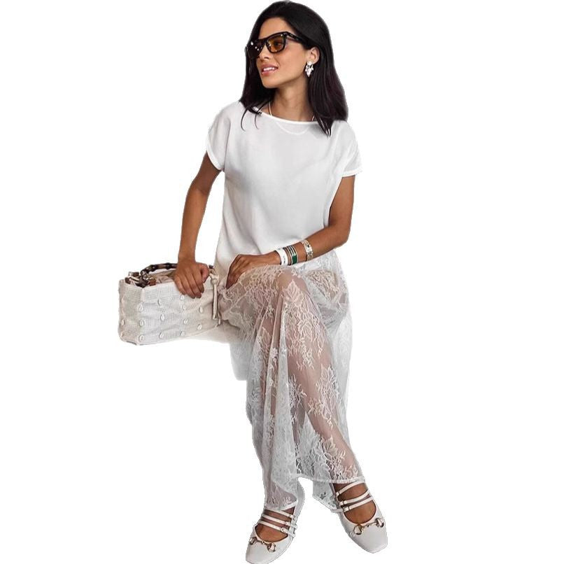 Sexy Brocade Lace White Jacquard Tutu Long Skirt