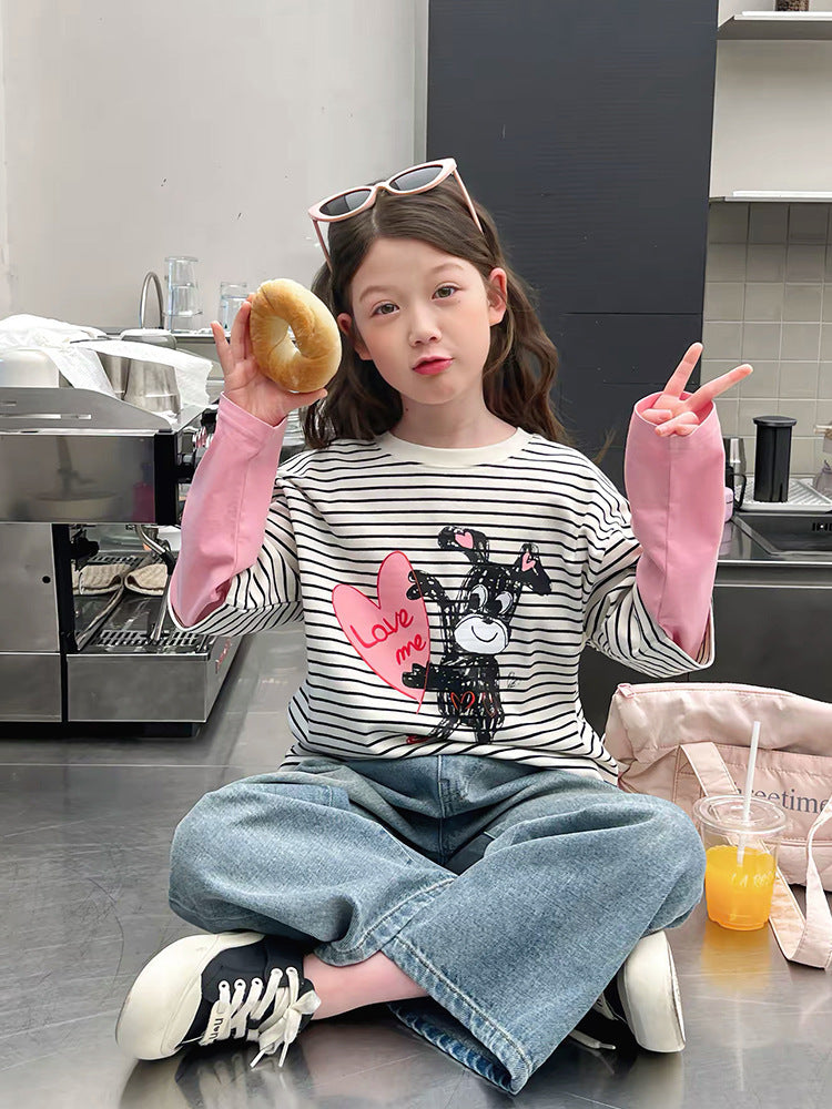 Children's Clothing Striped Fake Two Pieces Long-sleeved Bottoming Shirt Western Style Children's T-shirt