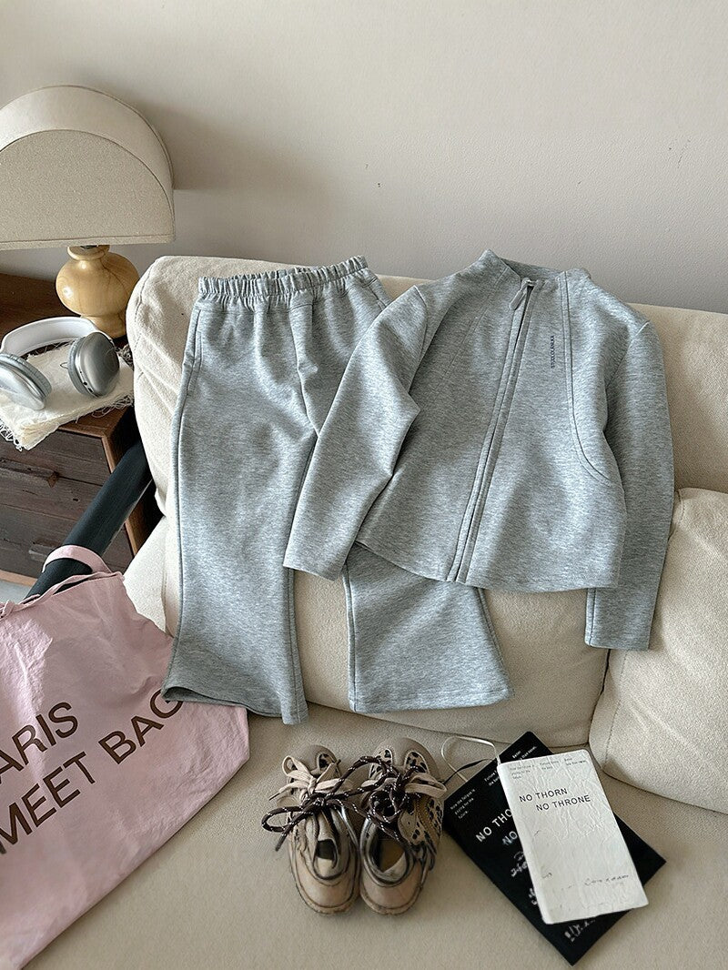 Children's Style Sweater Zipper Coat Bell-bottom Pants Stand Collar Two-piece Children's Suit