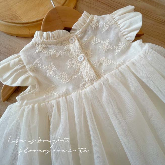 Lace Gauzy Skirt Ruffle Collar Flounced Sleeve Children's Dress