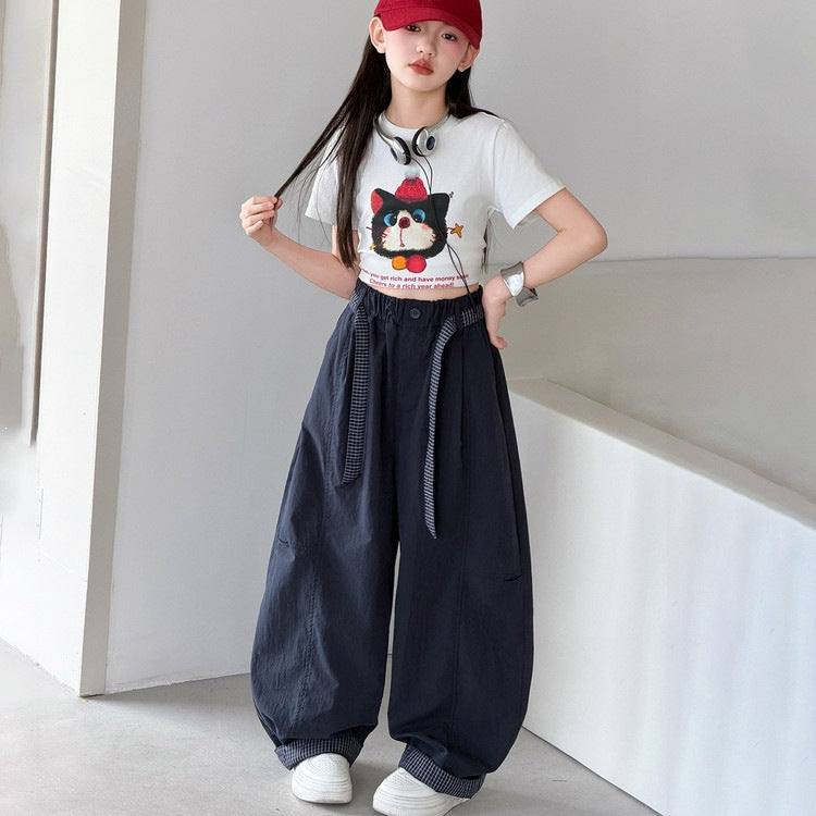 Children's Plaid Stitching Matchet Summer Medium Large Casual Lightweight Children's Pants