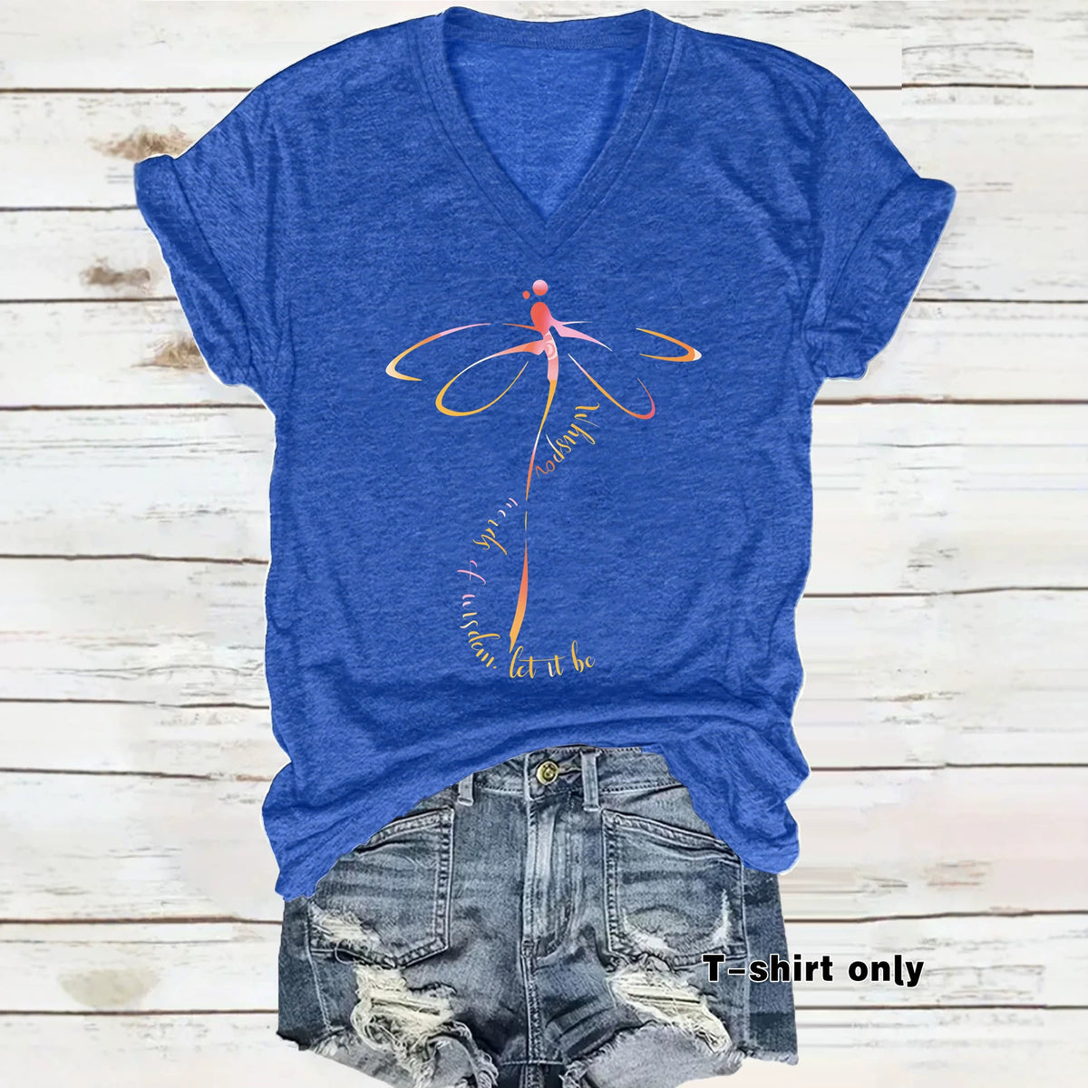 Women's Summer High-grade Dragonfly Letter Slogan Printed Women's T-shirt