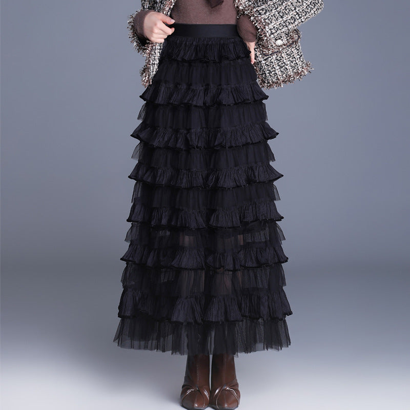 Women's Design Net Yarn Cake Mid-length Slimming A- Line Skirts