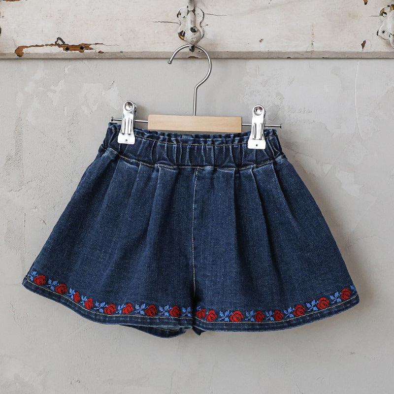 Strawberry Shan Fashionable Embroidery Flower Loose Wide Leg Children's Pants