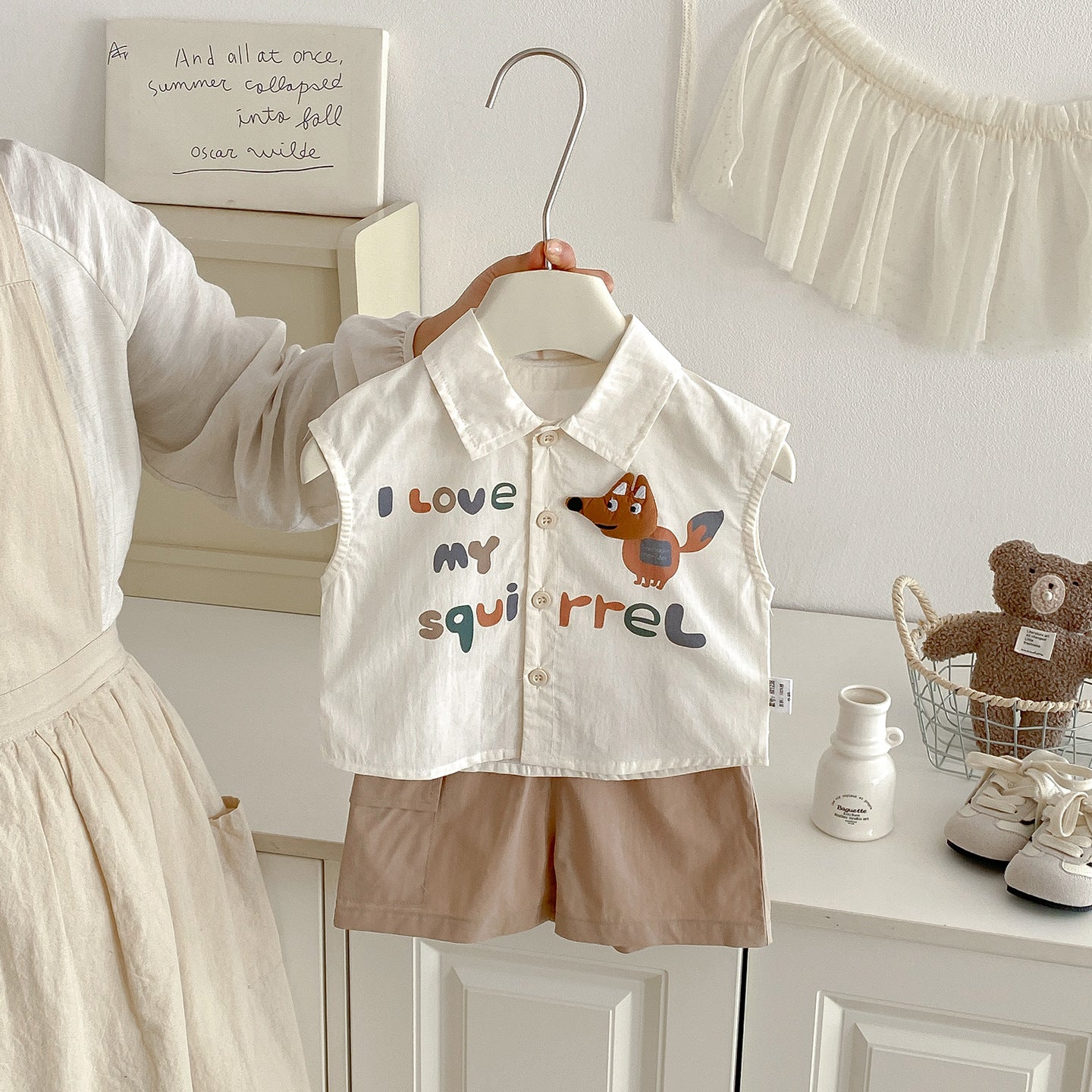 Women's & Men's Boy Summer Sleeveless Shirt Outfit Cartoon Fashion Korean Style Western Children's Suit