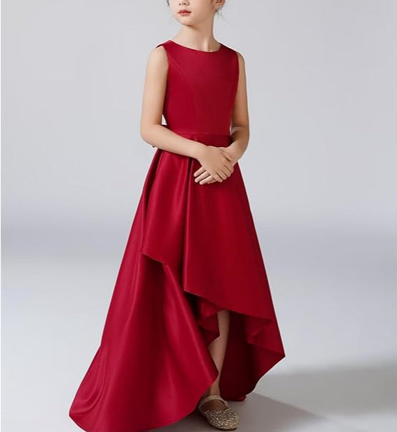 Satin Solid Color Sleeveless Elegant Irregular Large Swing Mop Children's Dress