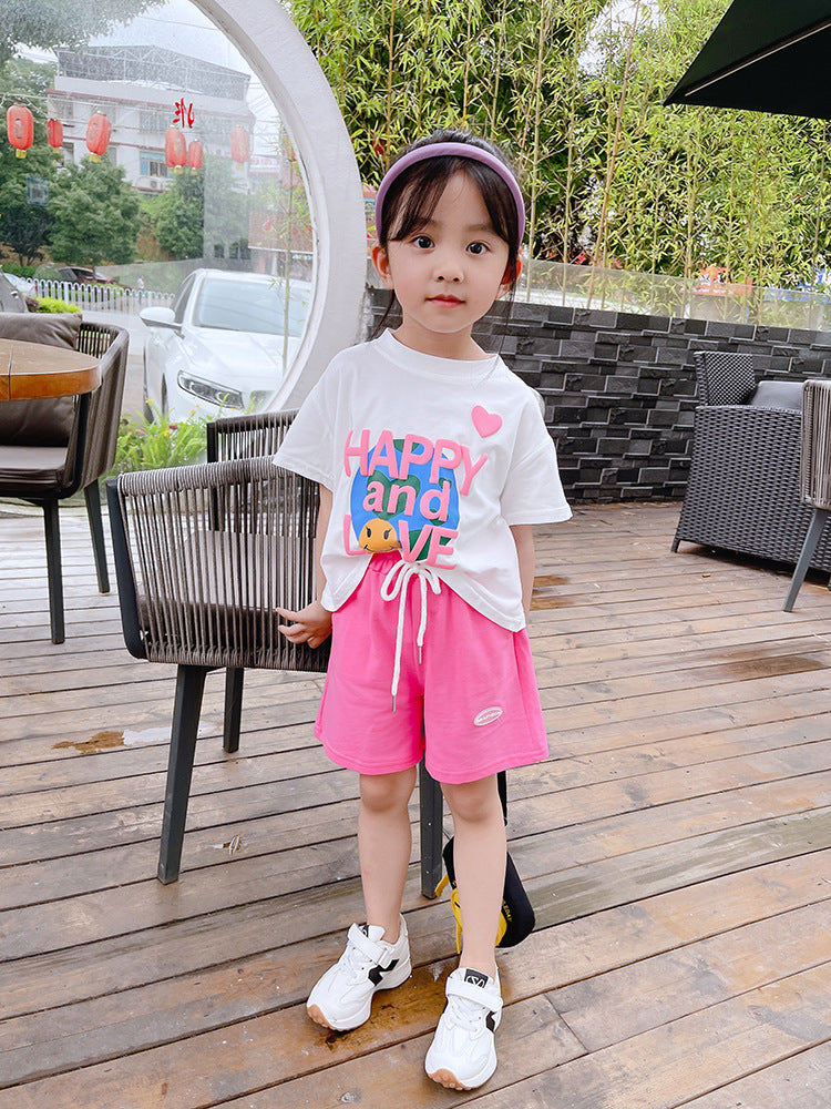 Children's Sleeve Sports Set Summer Casual Letter Printed T-shirt Shorts Two-piece Children's Suit