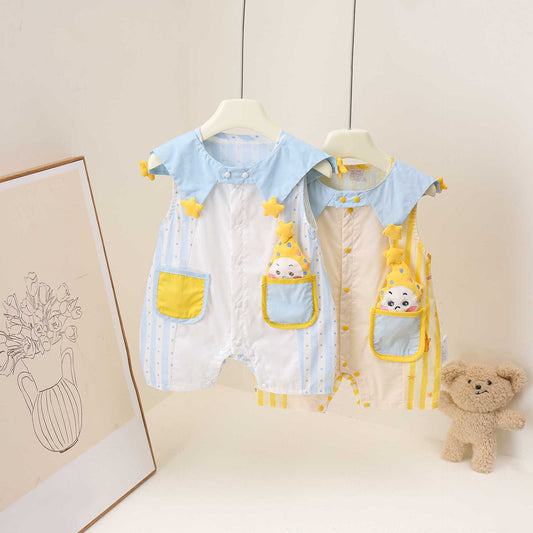 Cute Style Boy Cartoon Star Dream Blue Pocket Doll Short Jumpsuit, Climbing Suit
