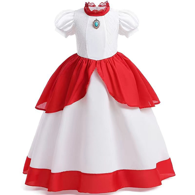 Children's Gown Bi Ji Princess Lace Stitching Puff Children's Dress