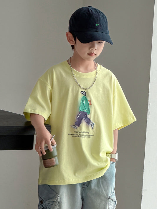 Children's Summer Loose Top Boys Medium Big Children's T-shirt
