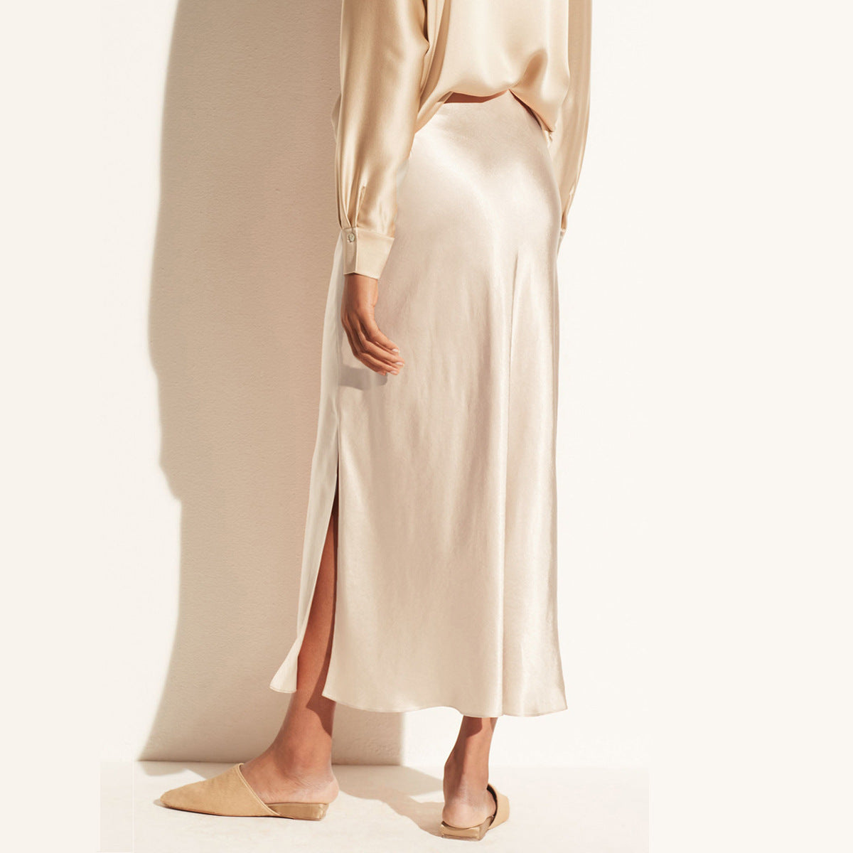 Women's Satin High Waist Elastic Quality Split Skirt