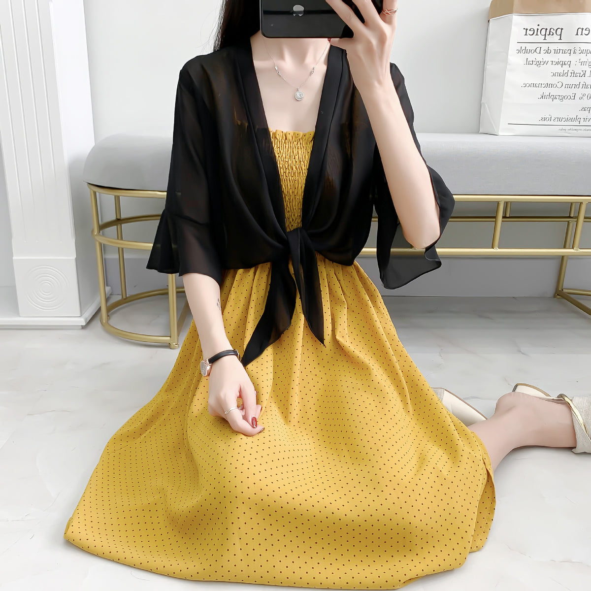 Women's Fairy Sun Protection Summer Lightweight Breathable Sling Dress Small Lace Shirt, Chiffon Shirt