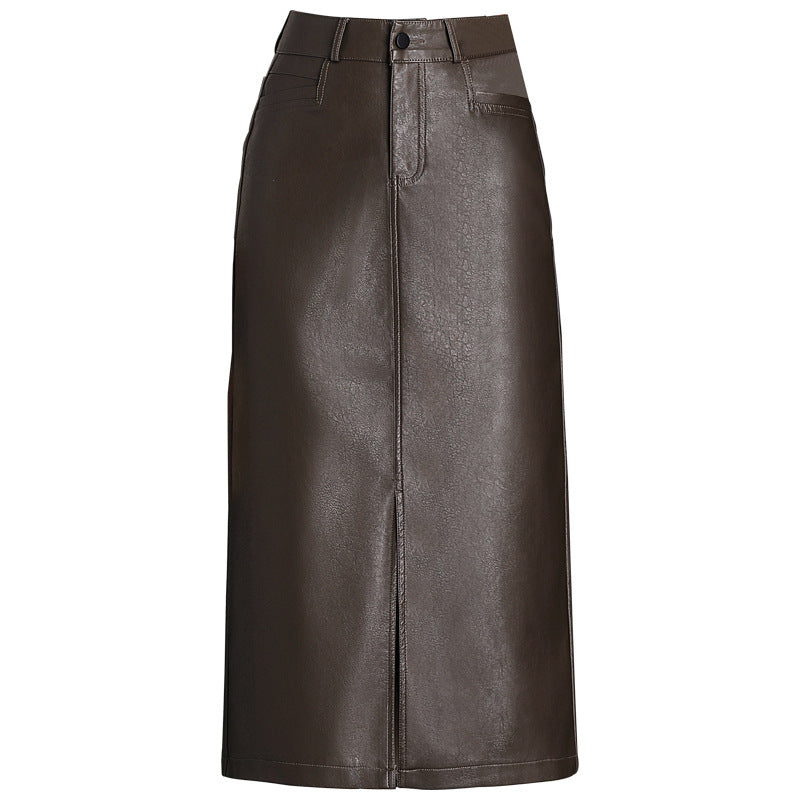 Leather High Waist Long Mid-length One-step Slimming Fashion Skirt
