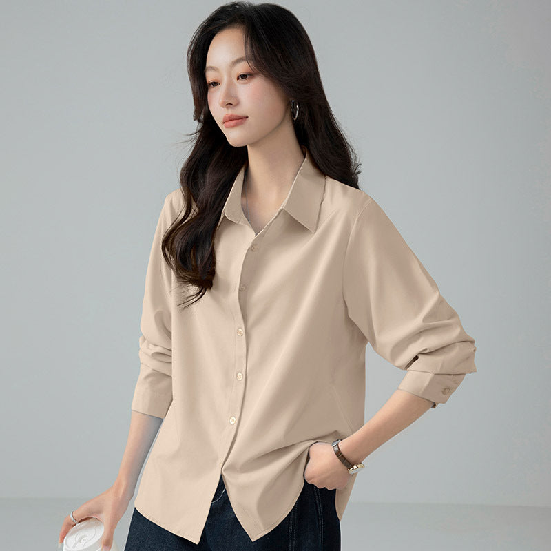 Blue Ghost Cotton Long-sleeved French Shirt Tops