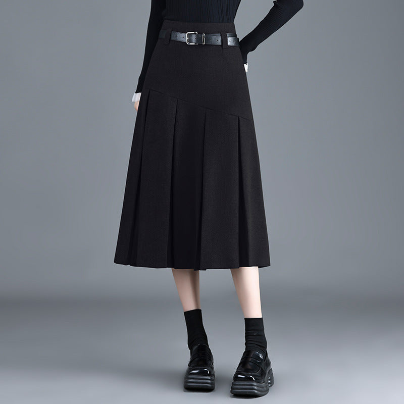 Winter Thick Mid-length Small Pleated High Waist A- Skirts