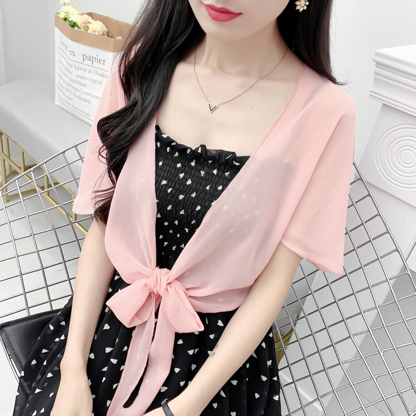 Women's Summer Outwear Western Style Shawl With Lace Shirt, Chiffon Shirt