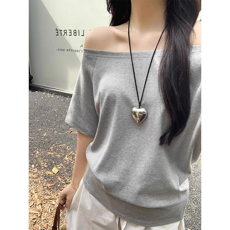 Women's Design Gray Sleeve Summer Chic Loose Women's T-shirt