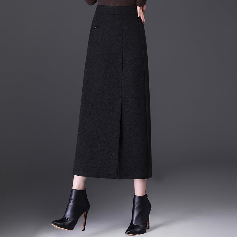 Women's High Waist Hip Mid-length Warm Straight One-step Draping Skirt
