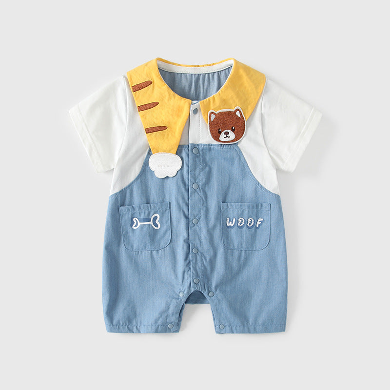 White Color Matching Jumpsuit Large Pocket Single-breasted Super Cute Romper Jumpsuit, Climbing Suit