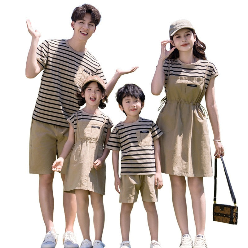 Striped Korean Style Wear Summer Trendy Casual Sports Family Parent-child Outfit