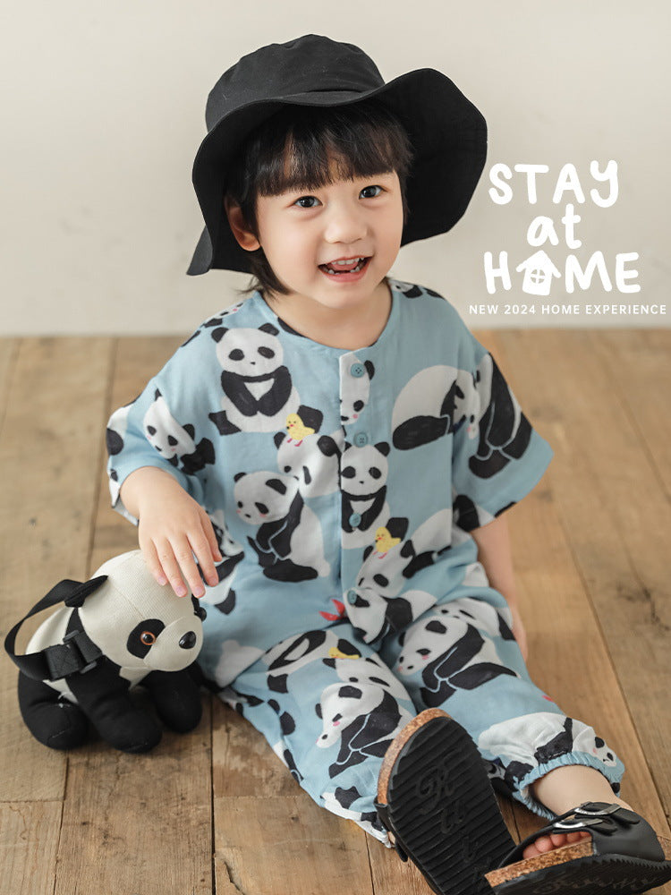 Children's Boy's Summer Thin Short-sleeved Cartoon Loose Soft Pajamas Children's Suit