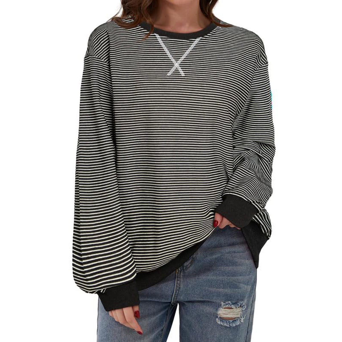 Casual Striped Pattern Round Neck Trend Women's T-shirt