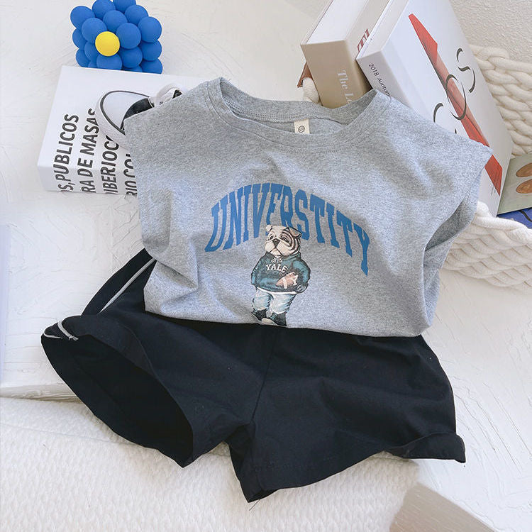 Boy Vest Sleeveless T-shirt Western Style Top Two-piece Children's Suit