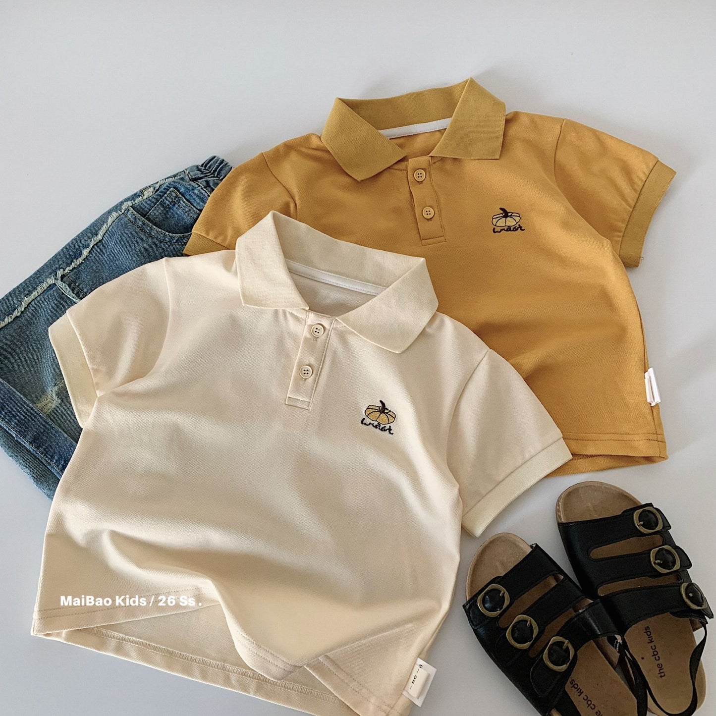Children's Summer Boy Pumpkin Embroidered Shirt Lapel Children's T-shirt