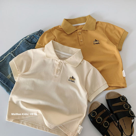 Children's Summer Boy Pumpkin Embroidered Shirt Lapel Children's T-shirt