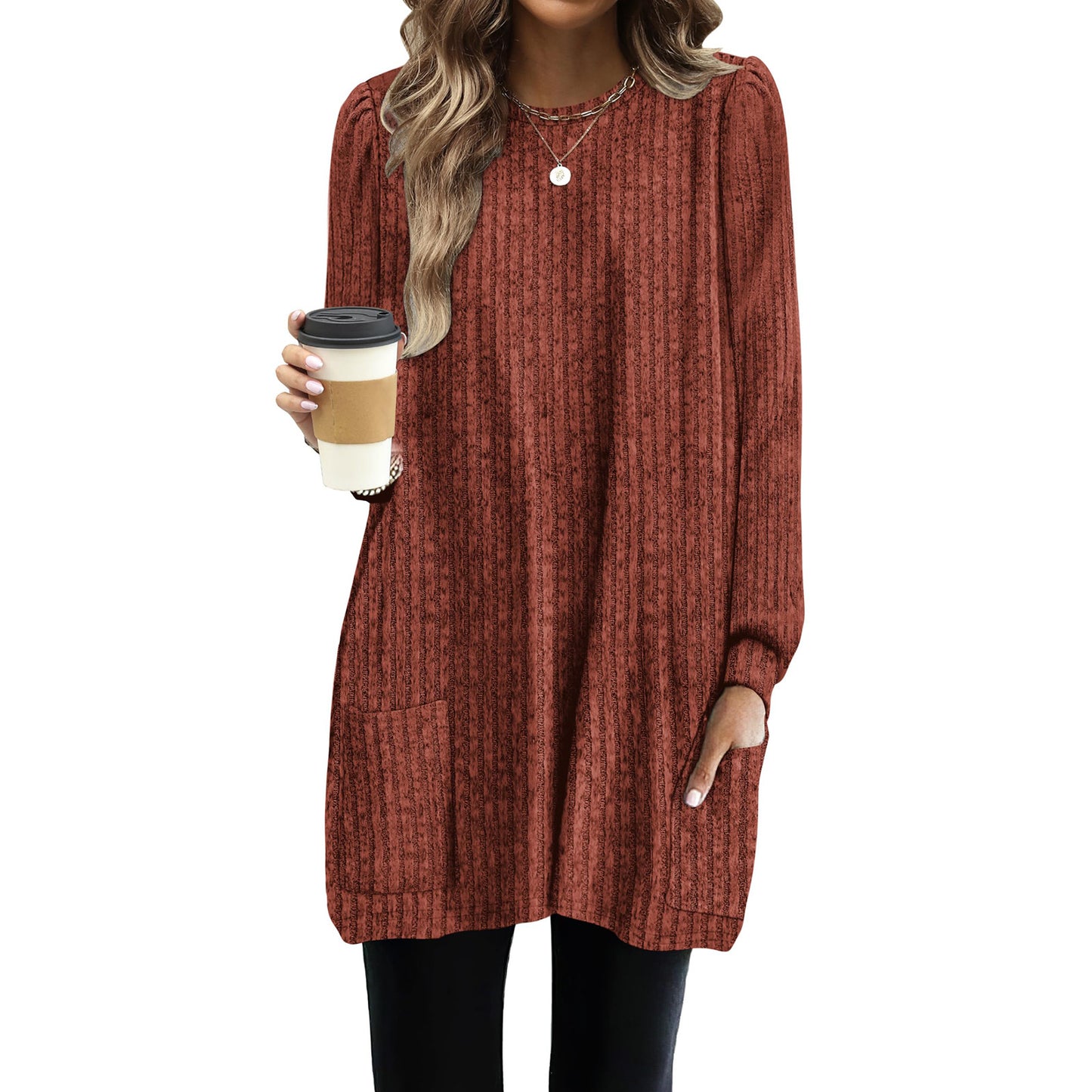 Women's Pocket Lengthened Loose Casual Bubble For Large Size T-shirt