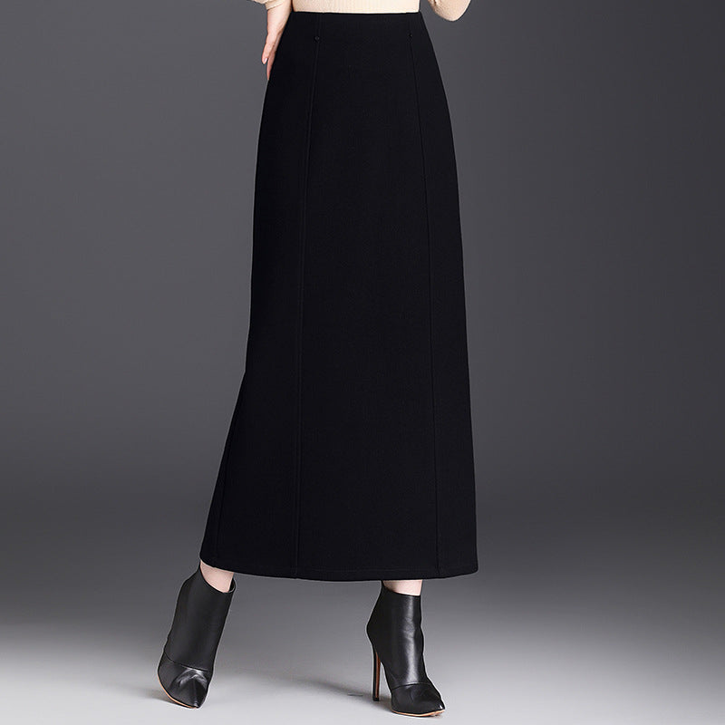 Women's Woolen A- Line Sheath Temperament High Waist Skirt