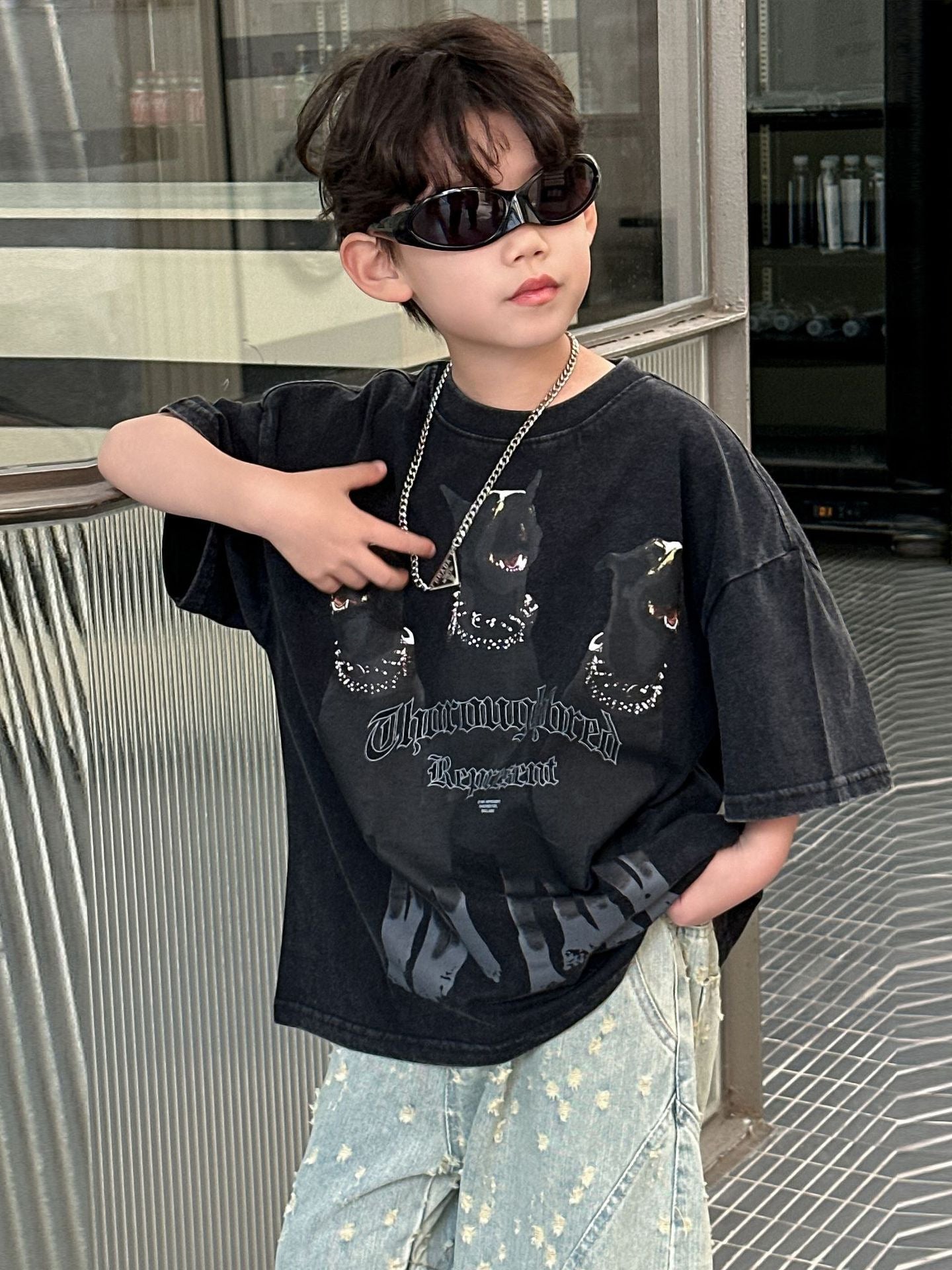 Children's Cartoon Solid Color Summer Boys Korean Style Fashionable Top Short Children's T-shirt