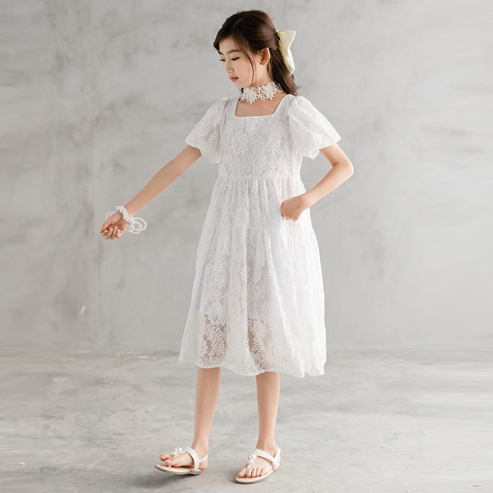 Children's Princess Summer Korean Lace Pearl Children's Dress
