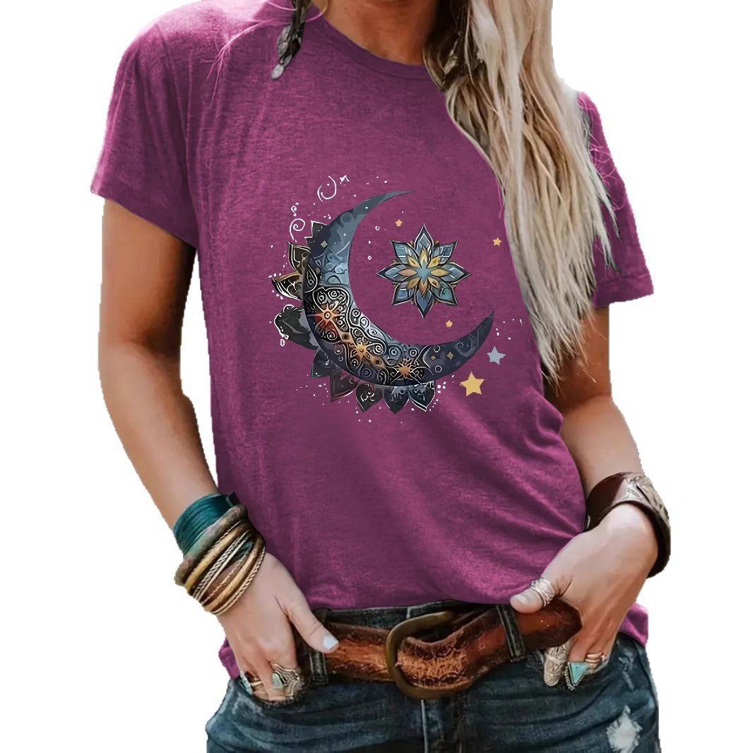 Women's Round Neck Fashion Moon Loose Sleeve Tops