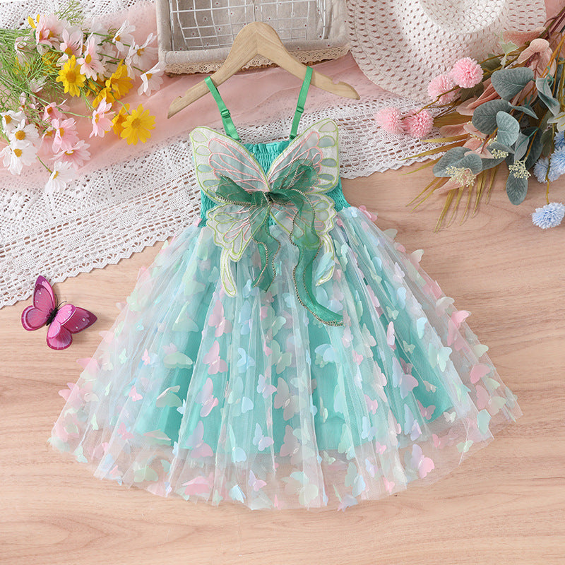 Children's Cotton Clothing Colorful Butterfly Summer Western Style Tulle Skirt Children's Dress