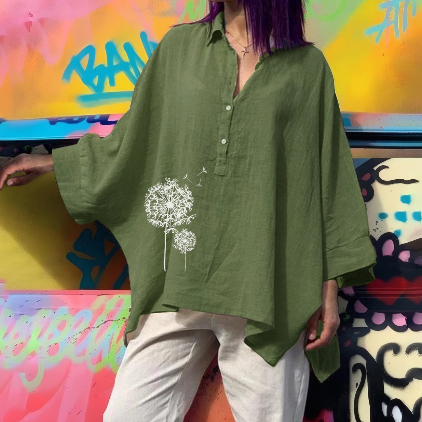 Women's Batwing Clothes Loose Cotton Linen Casual Blouse
