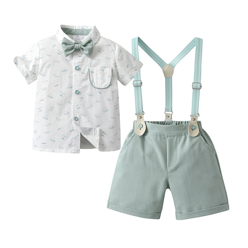 Children's Clothing Summer Short-sleeved Suspender Pants Three-piece Children's Suit