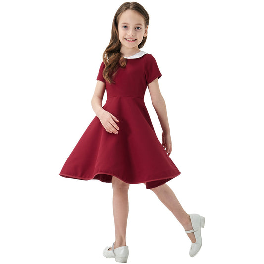 Children's Source Solid Color Peter Pan Collar Skirt Preppy Cute Children's Dress