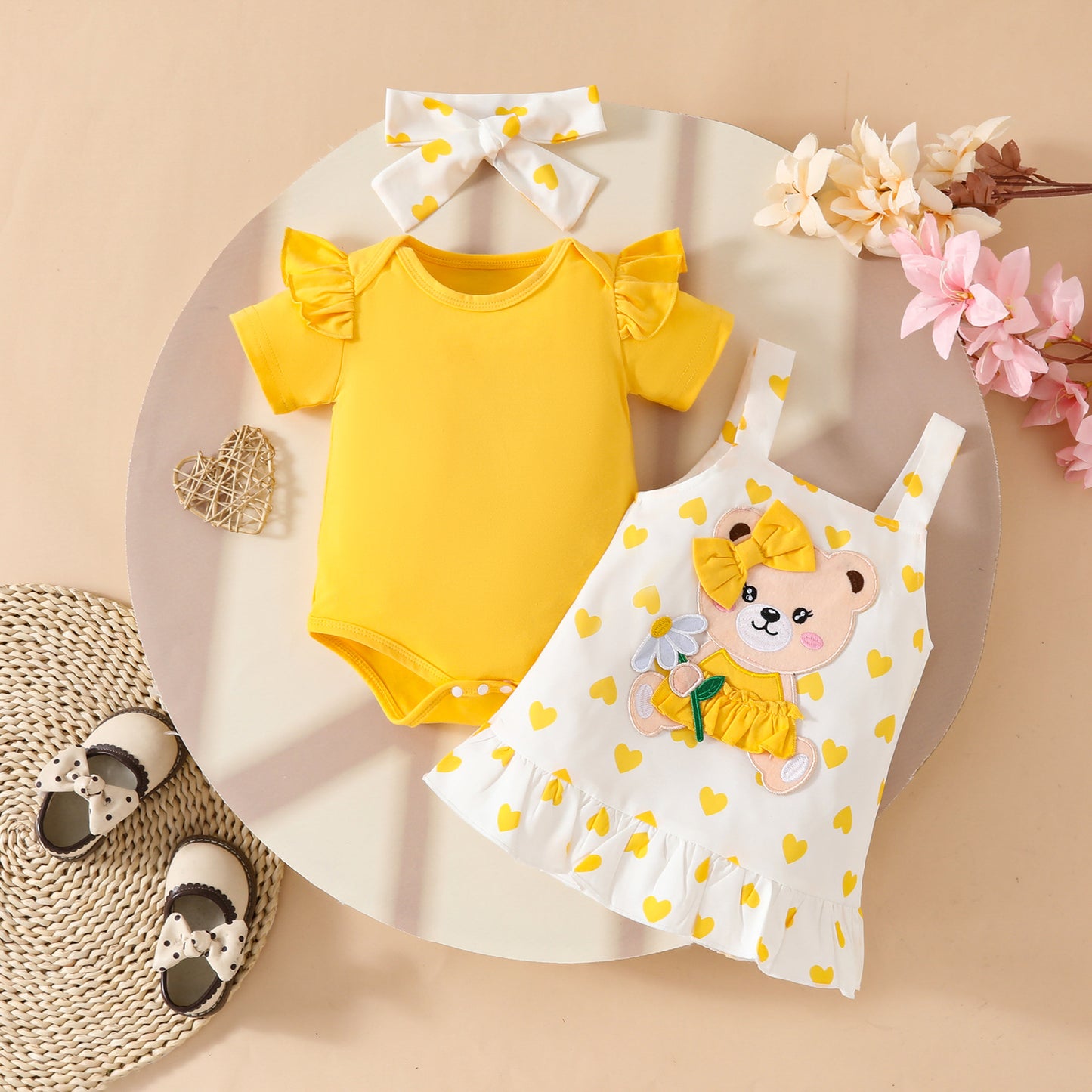 Children's Clothing Summer Short Sleeve Triangle Rompers Love Bear Zhang Zi Children's Suit